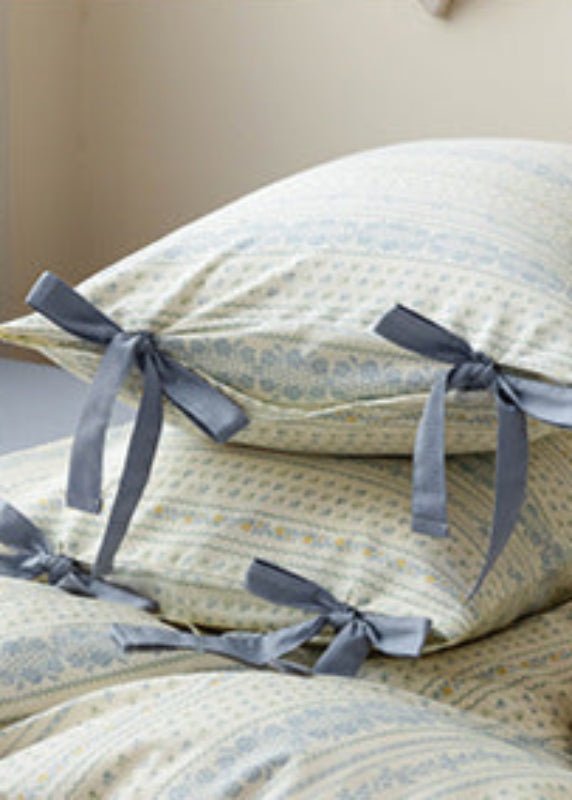 Celia Cottage Ribbon Bow Tie Floral Bedding Set / Blue