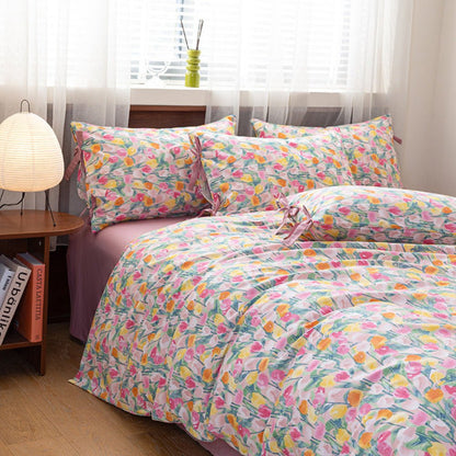 Celia Cottage Ribbon Bow Tie Floral Bedding Set / Pink