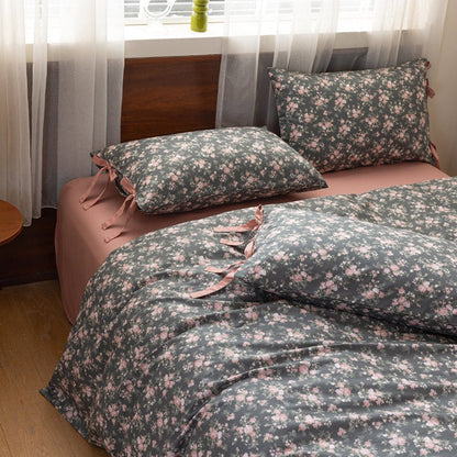 Celia Cottage Ribbon Bow Tie Floral Bedding Set / Pink