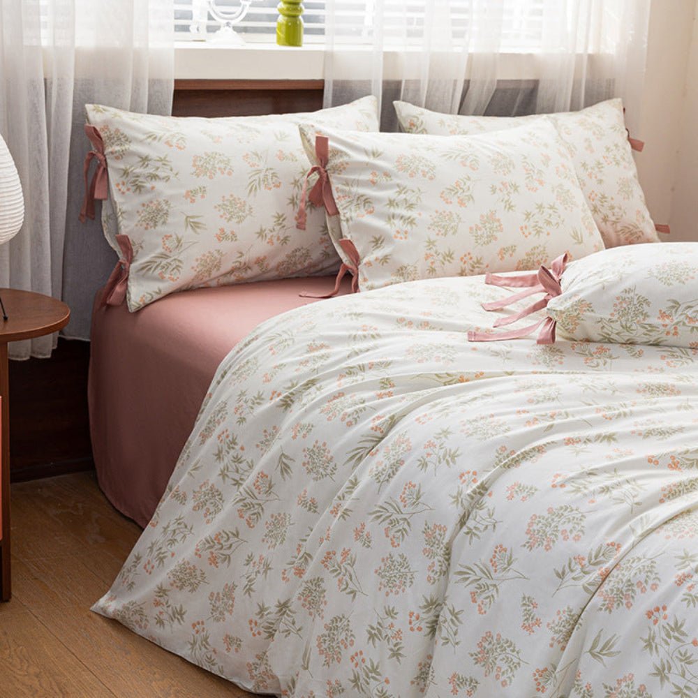 Celia Cottage Ribbon Bow Tie Floral Bedding Set / Pink