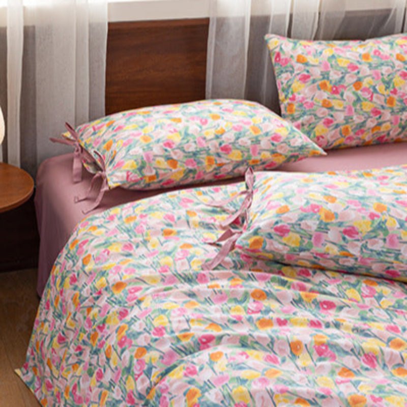 Celia Cottage Ribbon Bow Tie Floral Bedding Set / Pink