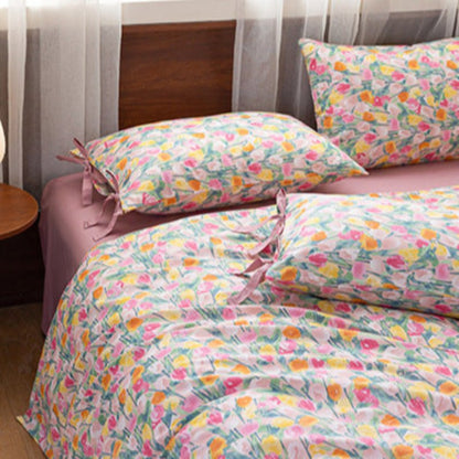Celia Cottage Ribbon Bow Tie Floral Bedding Set / Pink