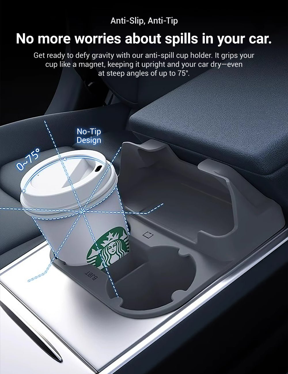 Center Console Cup Holder with Storage for Model 3/Y | Food-Grade Silicone | 2-Slot