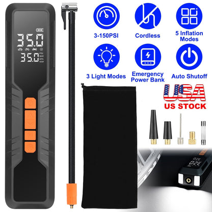150PSI Portable Tire Inflator Cordless Digital Air Compressor Compact Air Pump with 5 Inflation Modes 3 Light Modes Emergency Power Bank