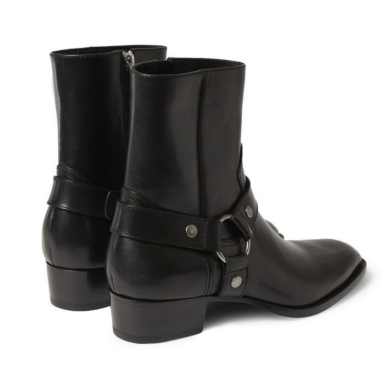 Pointed-toe Leather Martin Boots For Men