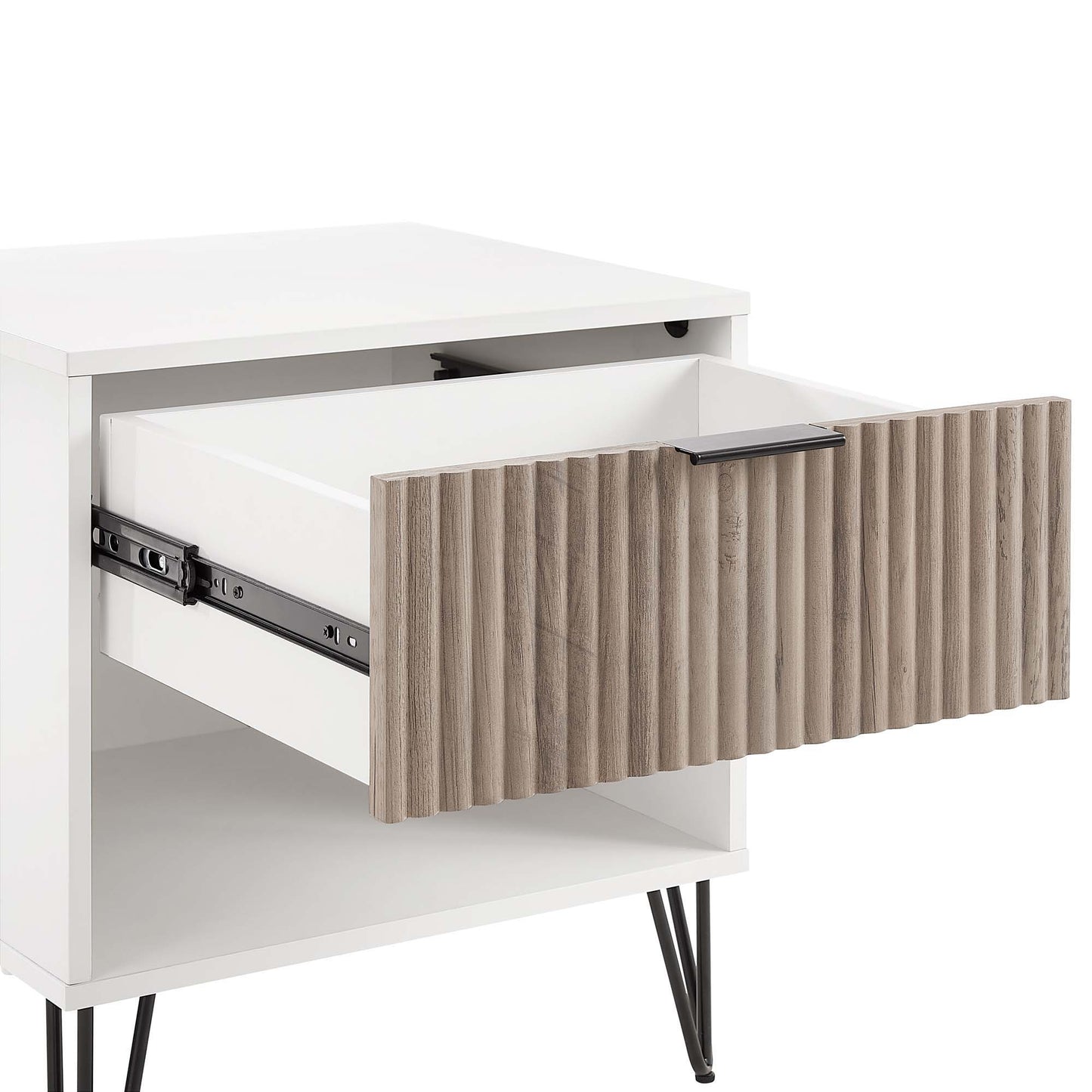 Dumbo - Fluted Nightstand With 1 Drawer - Gray / White