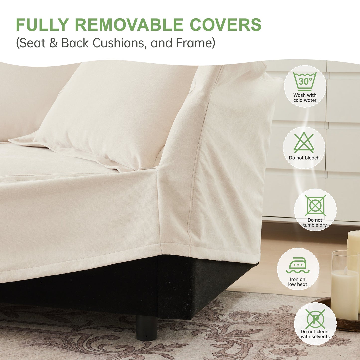 Slipcovered L Shape Sectional Long Sofa Couch - 4 Seater