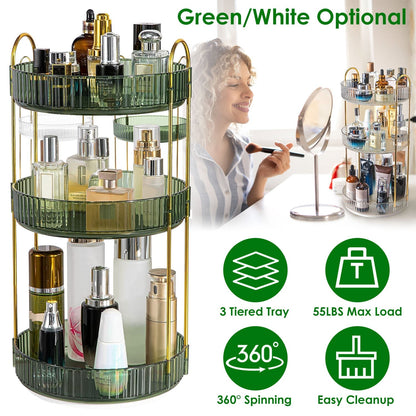 3 Tier Rotating Makeup Organizer 360¡ Spinning Perfume Cosmetic Storage Tray 55LBS Load Countertop Shelves for Lotion Lipstick
