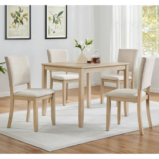 Modern 5-Piece Wooden Dining Table Set for 4 People in Light Oak