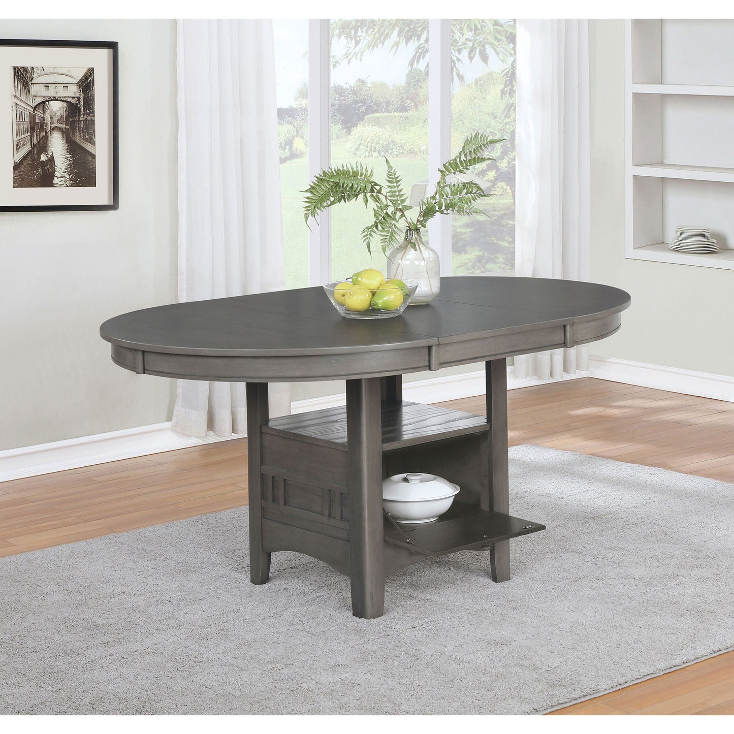 Lavon - Oval Extension Leaf Dining Table With Built In Storage - Gray