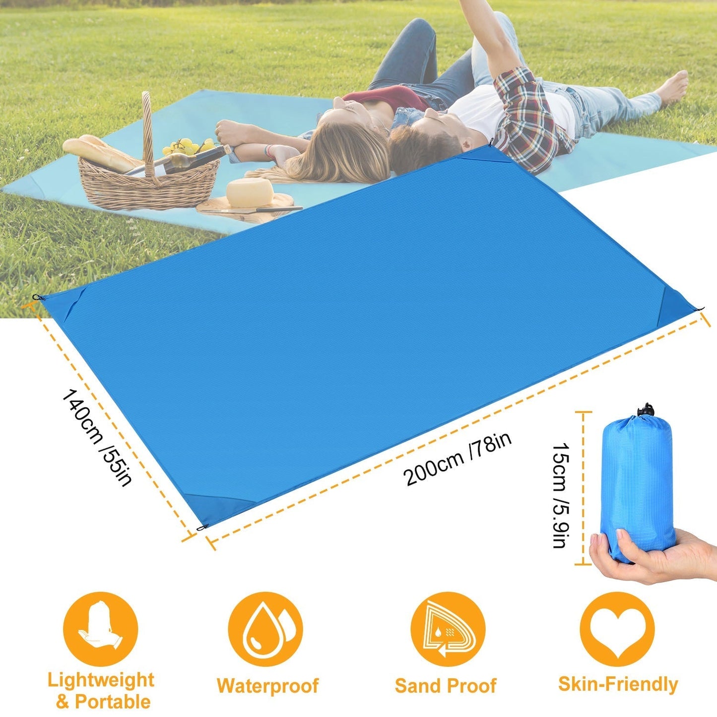 Portable Beach Blanket 4.6Õ x 6.6Õ Waterproof Foldable Camping Rug Pocket Sandproof Picnic Mat for Camping Picnic Hiking Grass Travel