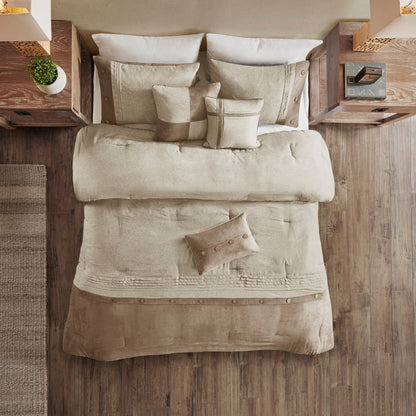 7 Piece Faux Suede Comforter Set Tan Queen