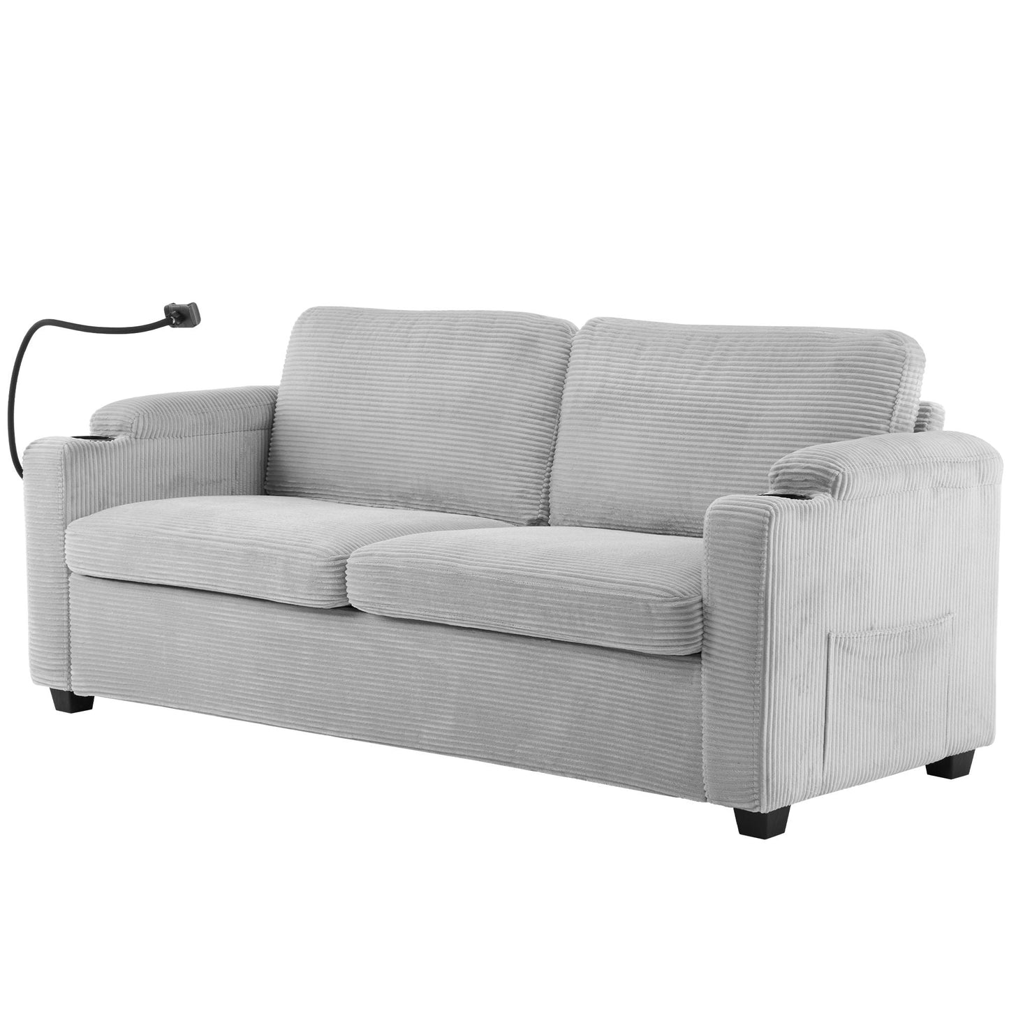 Sleeper Sofa Loveseat Sofa With Full Size Mattress, 2 USB Ports, 2 Cup Holders, 2 Side Pockets And Phone Holder