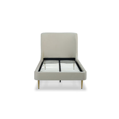 Mid-Century Modern Upholstered Bed With Curved Headboard