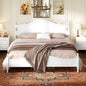 King Bed Frame with Headboard, Retro Style Wooden Platform Bed