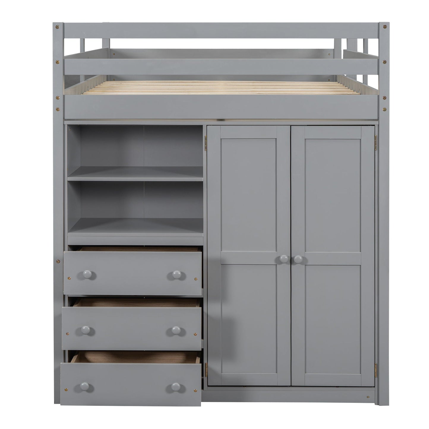 Loft Bed With Built In Wardrobe, Shelves And Drawers