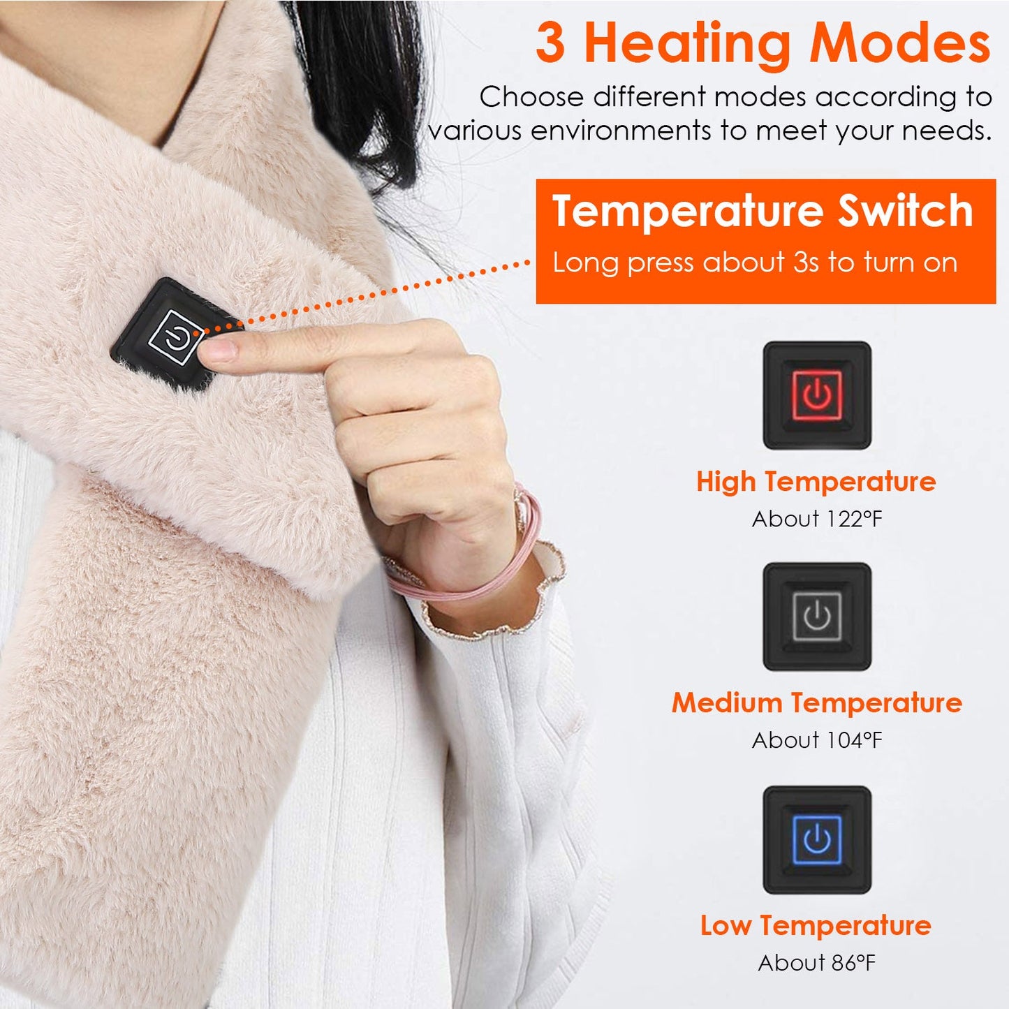 USB Heated Scarf with 3 Temperature Modes for Winter