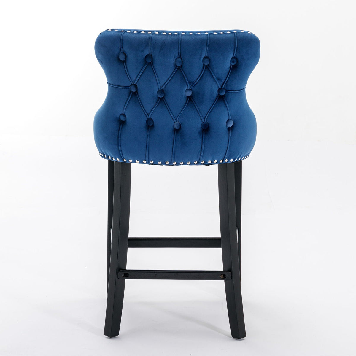 Contemporary Upholstered Wing-Back Barstools With Button Tufted Decoration And Wooden Legs, And Nailhead Trim, Leisure Style Bar Chairs, Bar Stools (Set of 2)