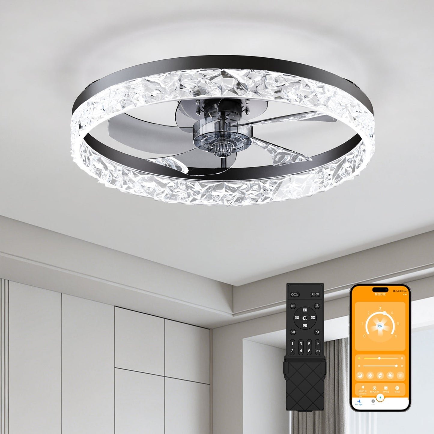 19.7" Ceiling Fan with Dimmable LED Light and Remote & App Control