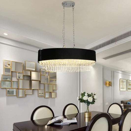 39' Modern Crystal Chandelier with Black Imitation Velvet Shade