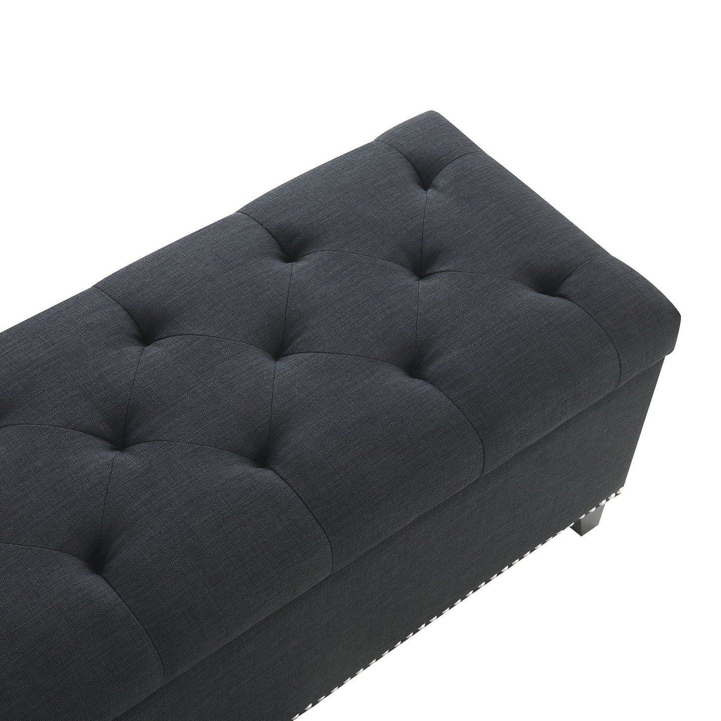 Button-Tufted Storage Ottoman With Safety Close Hinge