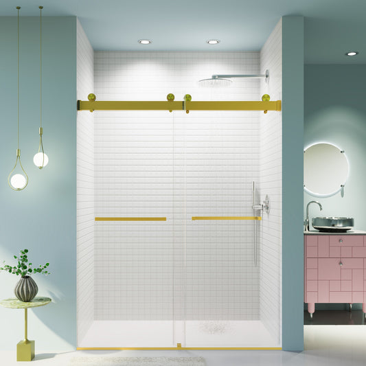 56-60 Inch Width by 76 Inch Height Frameless Double Sliding Soft-Close Shower Door