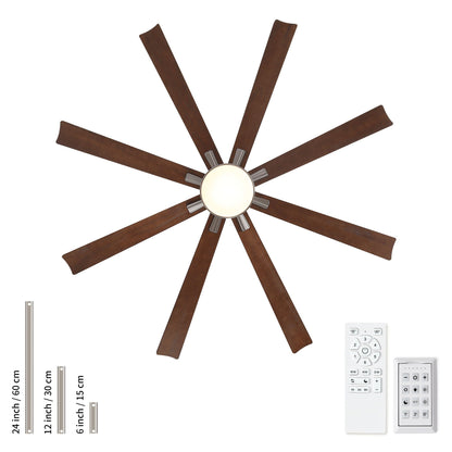 Large Ceiling Fan With Dimmable LED Light 8 Blades Remote Control, Reversible DC Motor