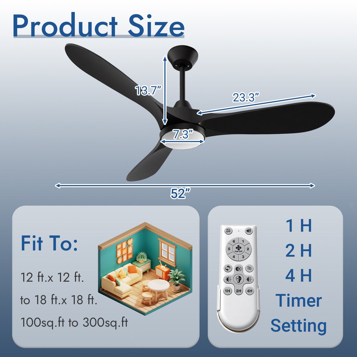 Ceiling Fans with Lights and Remote Control, 52 Inch