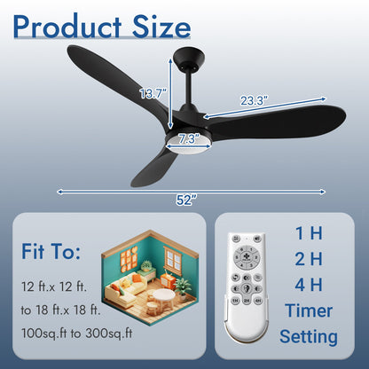 Ceiling Fans with Lights and Remote Control, 52 Inch