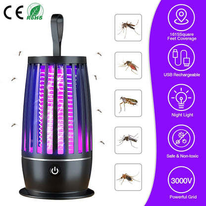 Rechargeable Mosquito Killer Lamp Bug Zapper with Night Light Strap Mosquito Catcher with Max 1615Square Feet Range UV Light for Indoor Outdoor