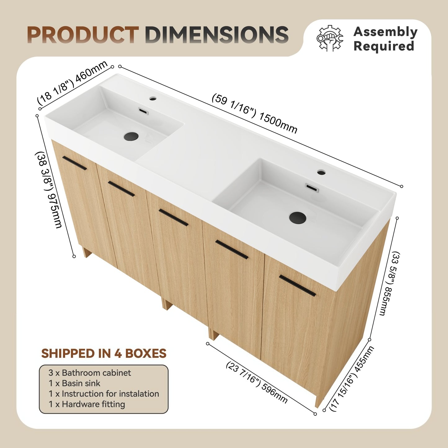 60" Double Sink Bathroom Vanity with Extra-Large Storage