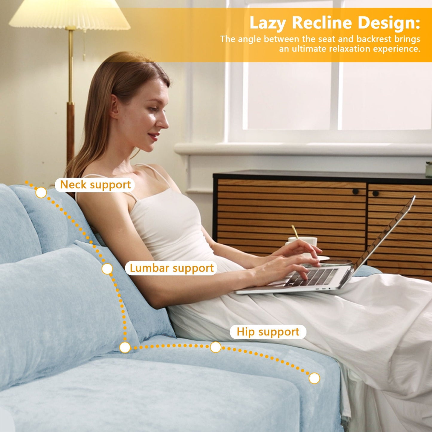 Elegant Sofa With Ergonomic Design And Lumbar Pillows