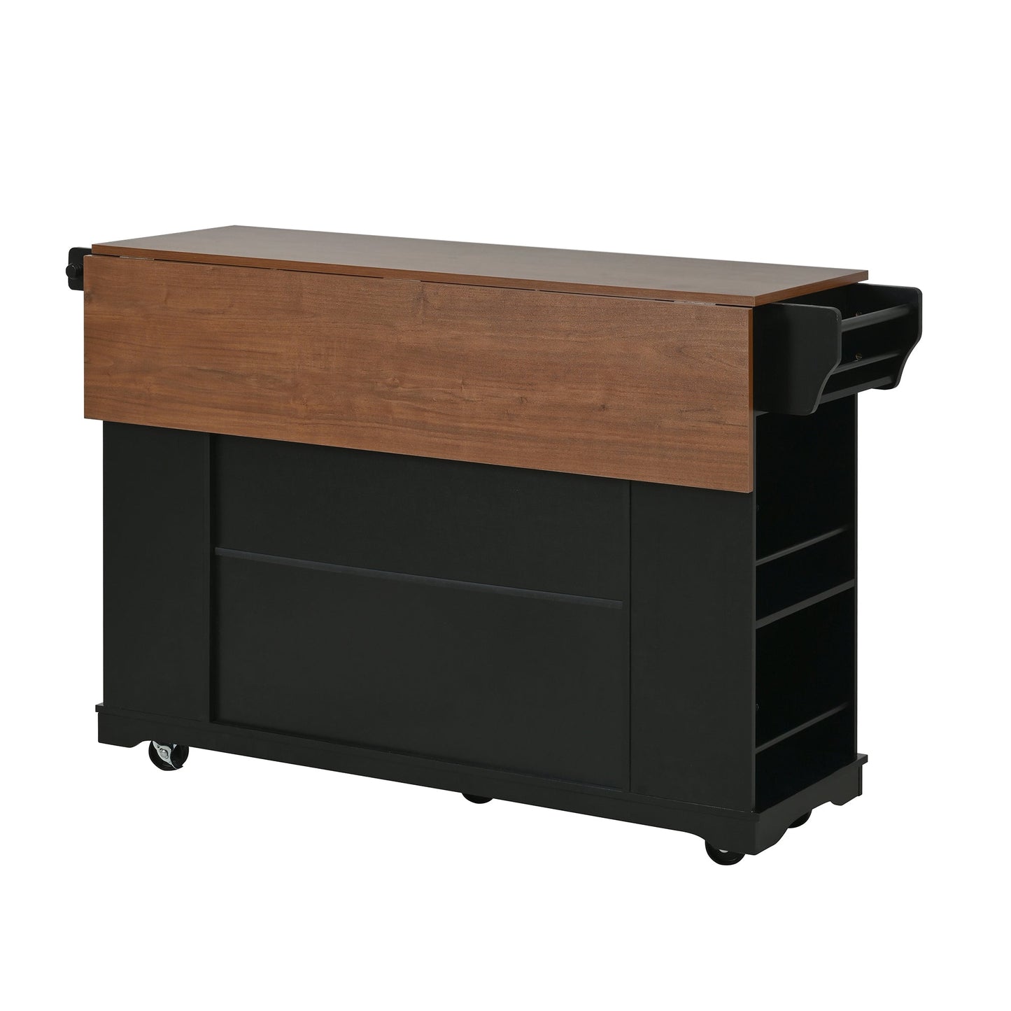 54" Mobile Kitchen Island with Glass Door Storage, Power Outlet & Rolling Cart