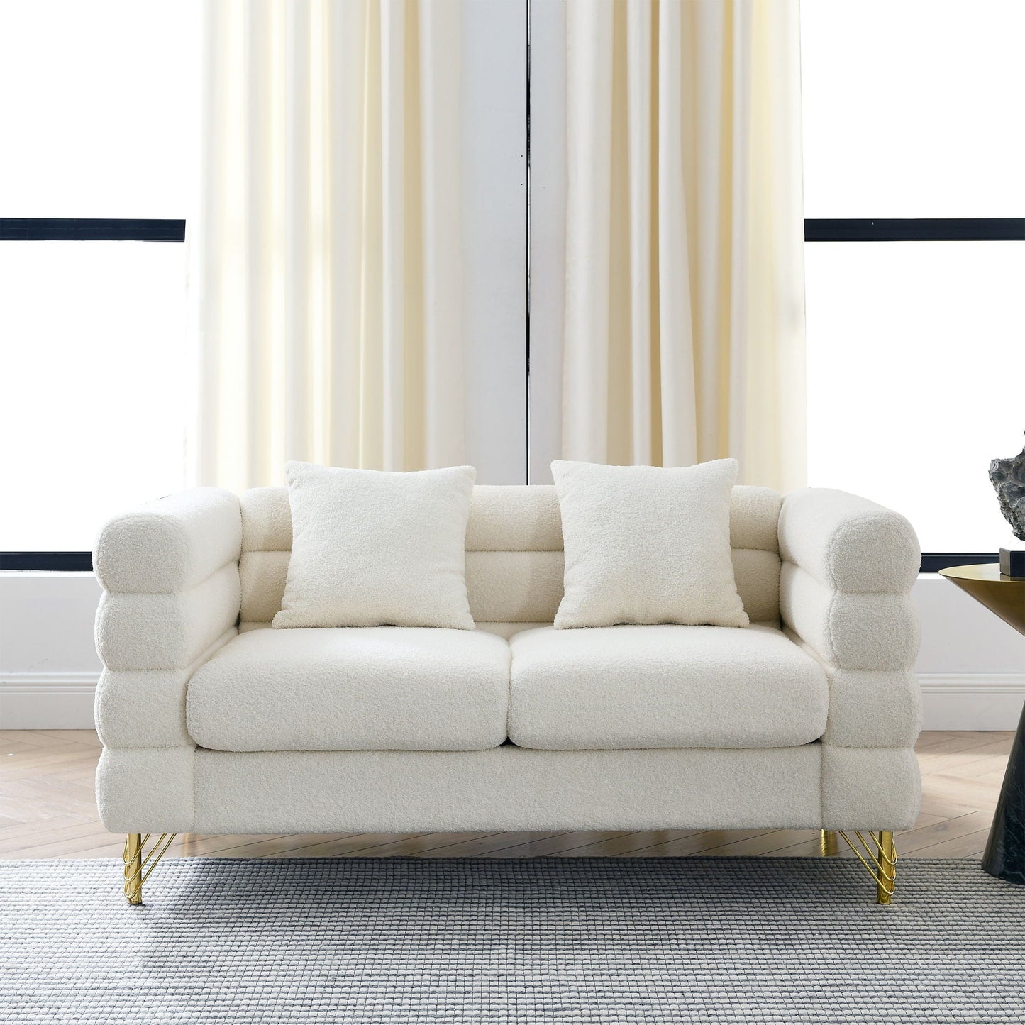 Oversized 2 Seater Sectional Sofa With Deep Seating And 2 Pillows