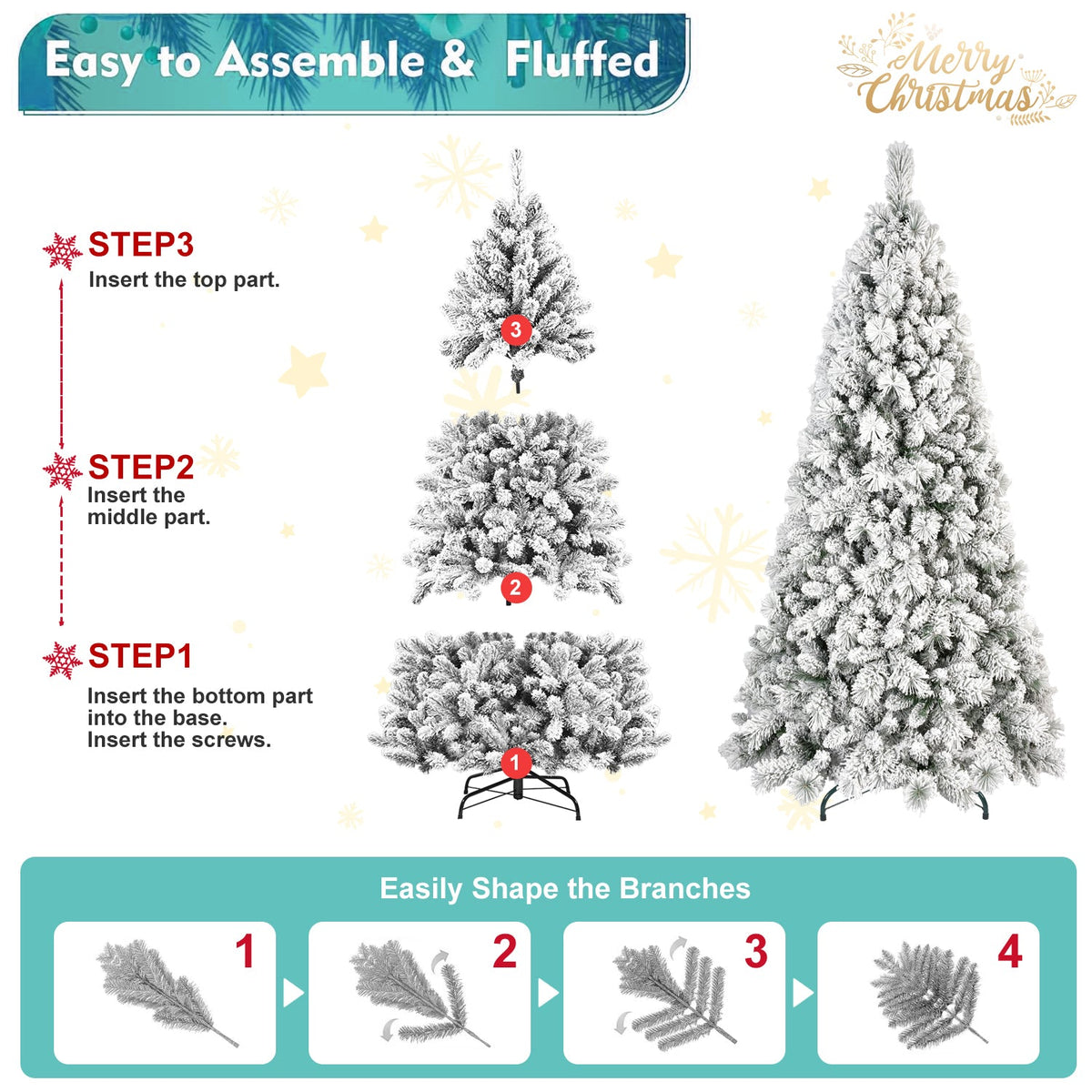 8FT Flocked Christmas Tree with 600 Warm Lights