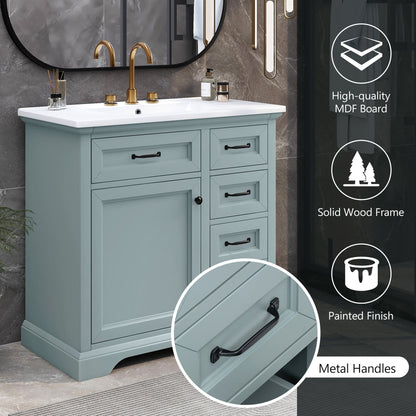 36" Bathroom Vanity with Ceramic Sink and Storage