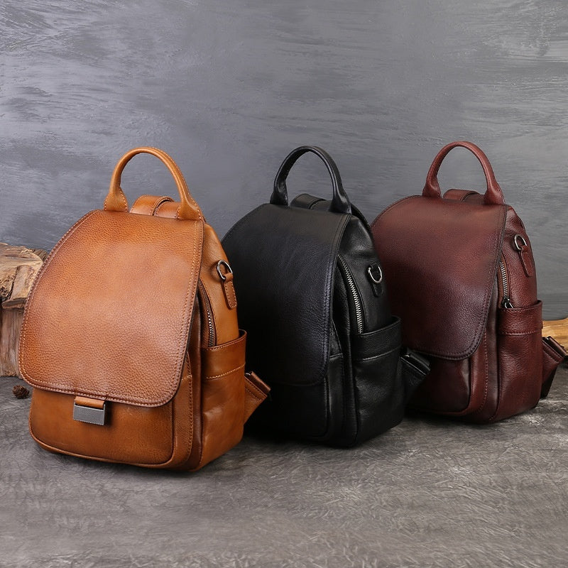 Womens Fashion Large-capacity Top-grain Leather Backpack