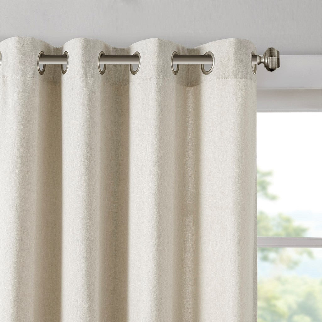 Plaid Rod Pocket and Back Tab Curtain Panel with Fleece Lining Natural 50x84"