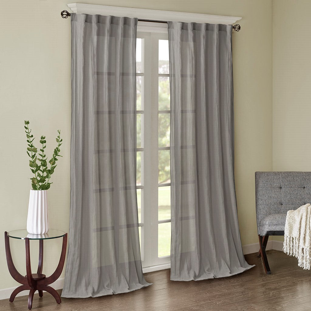 Solid Crushed Curtain Panel Pair (2 Pcs) - Grey