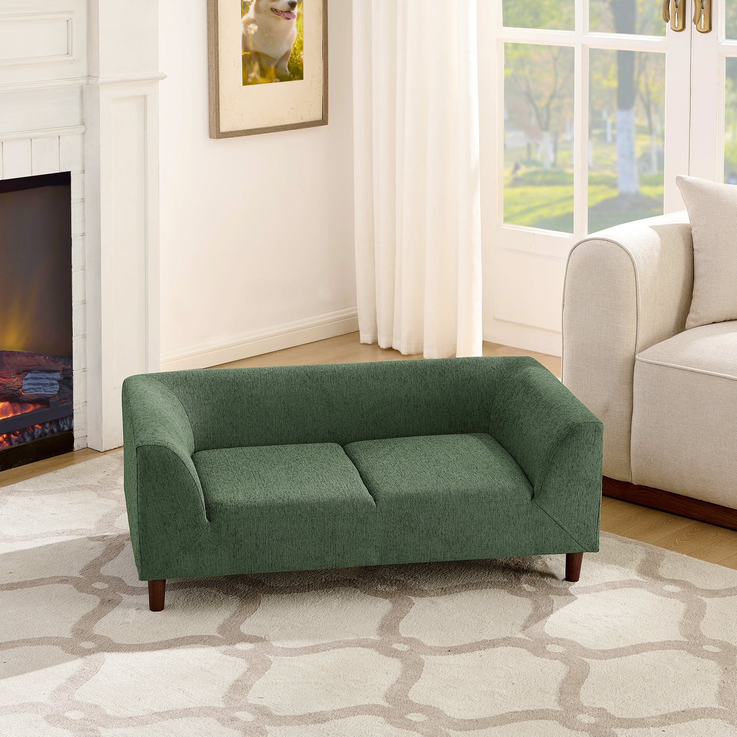 Pet Sofa with Backrest and Armrests - Modern Olive