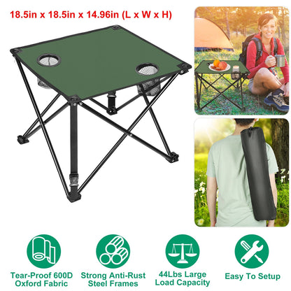 Portable Folding Camping Table with Cup Holders & Carry Bag