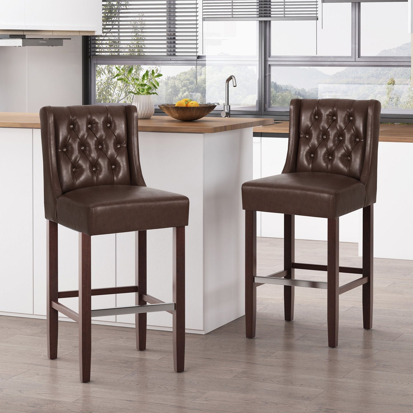 Solstara Upholstered Dining Barstool with Button Tufted and Wing Back