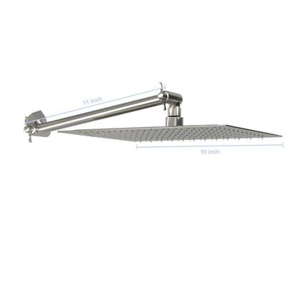 Luxury Rain Shower Head With Adjustable Arm, 10" Square, Stainless Steel - Brushed Nickel