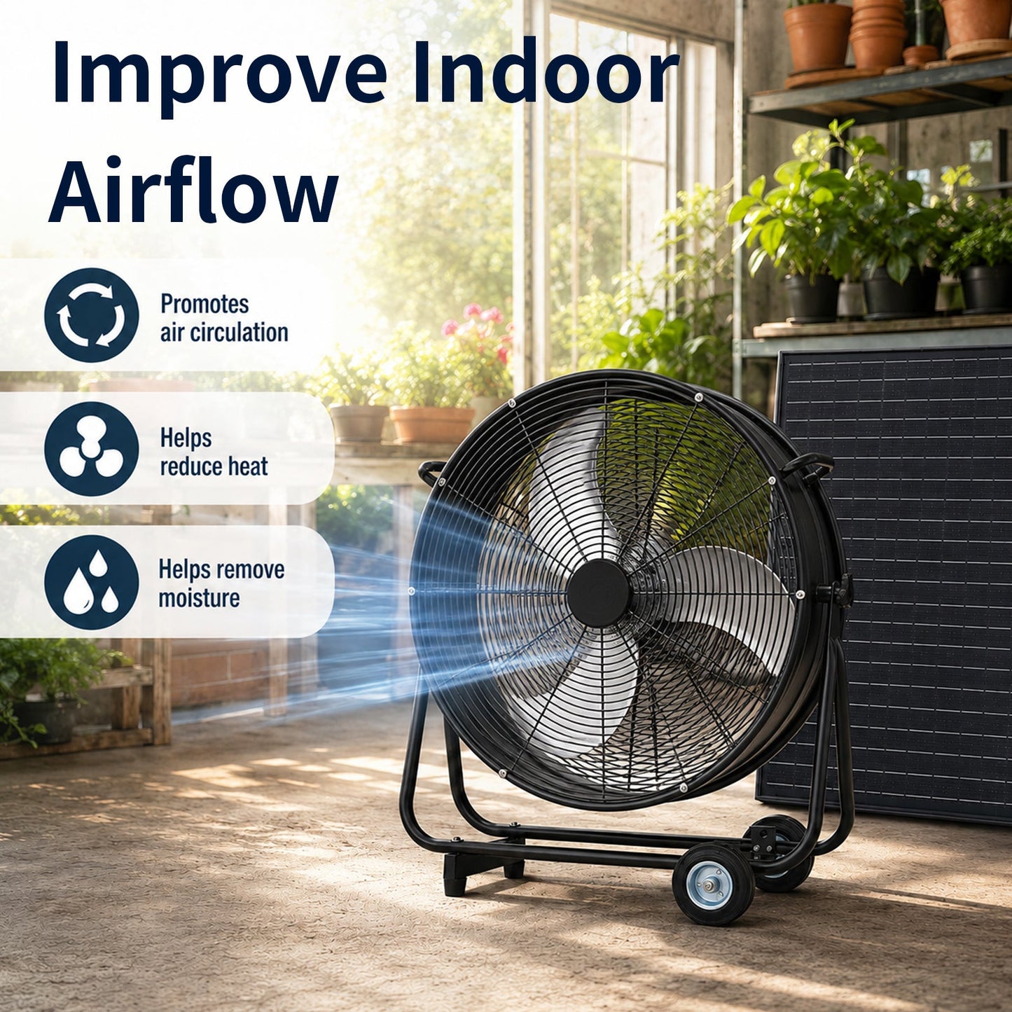 24 Inch Solar Floor-Standing Fan With Adjustable Solar Panel