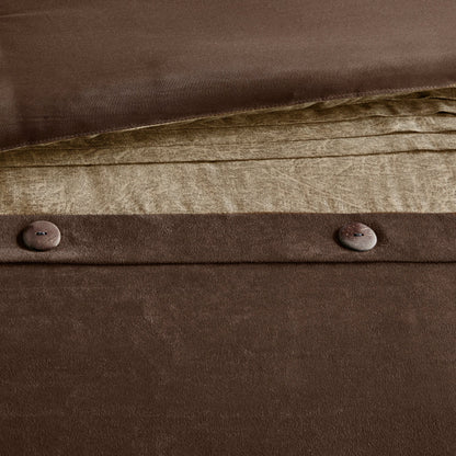 7 Piece Faux Suede Comforter Set Brown Queen