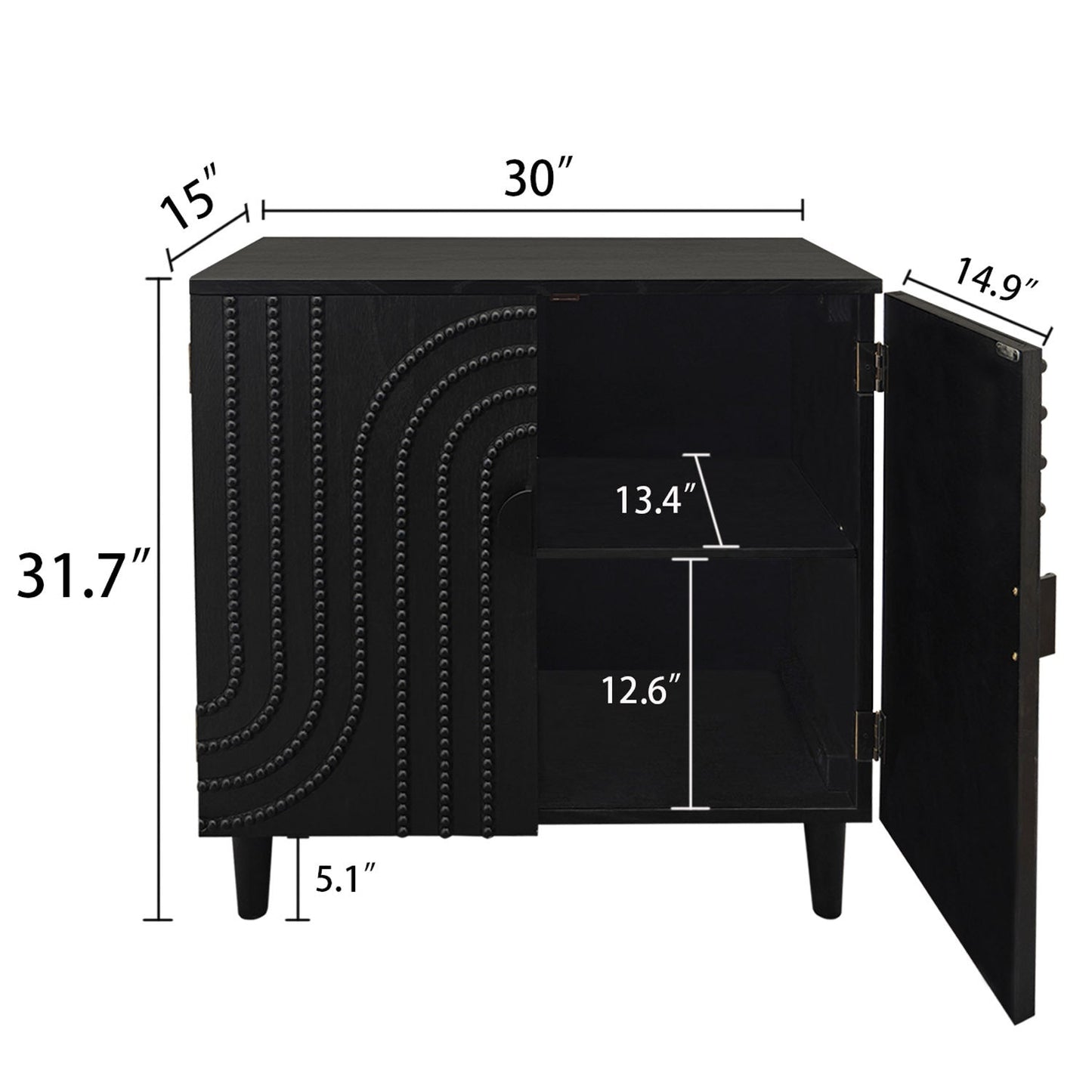 Modern Black Wood Storage Cabinet with Decorative Door