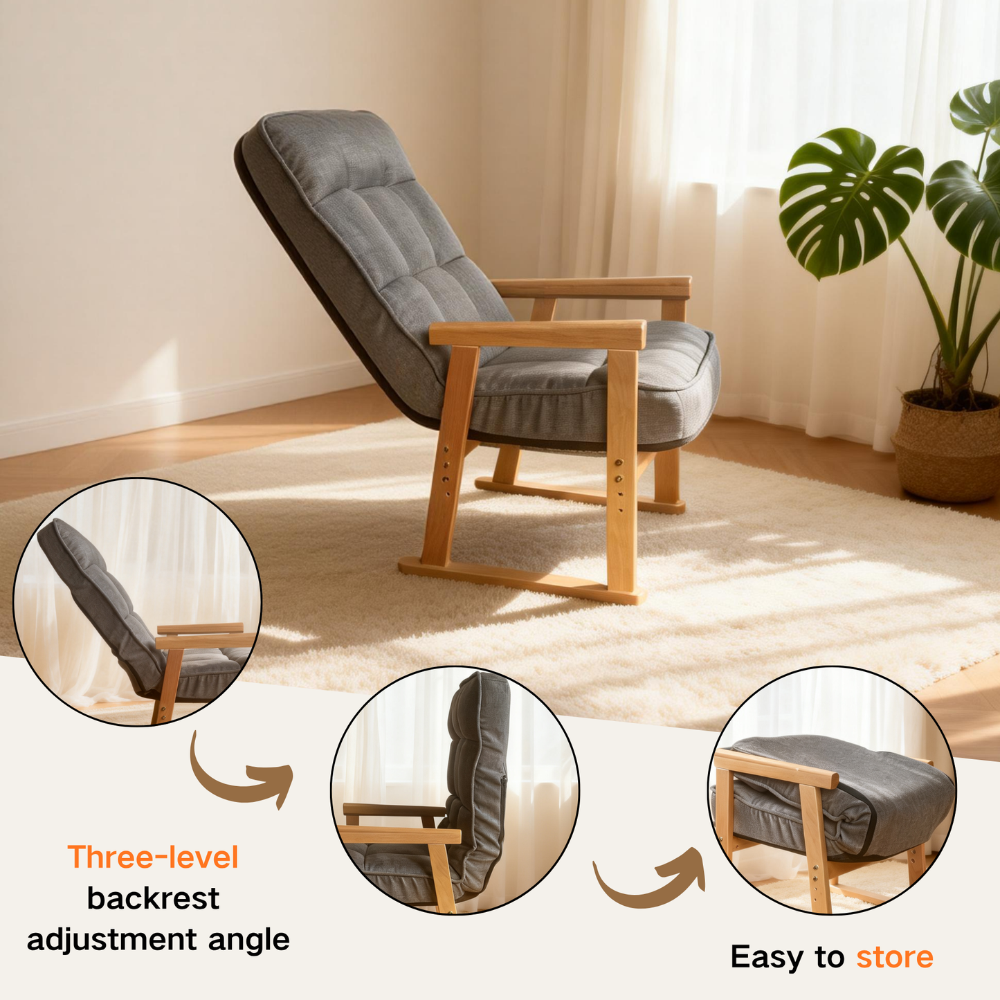 Modern Adjustable Lounge Chair with Three-Level Lumbar Adjustment