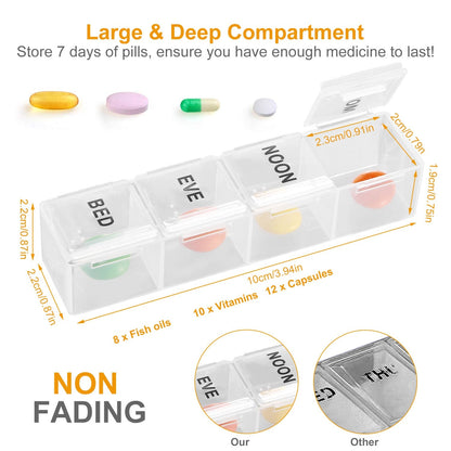 Weekly Pill Organizer AM PM Daily Medicine Pill Planner BPA Free Pill Box Vitamins Medication Supplements Holder with PU Leather Case