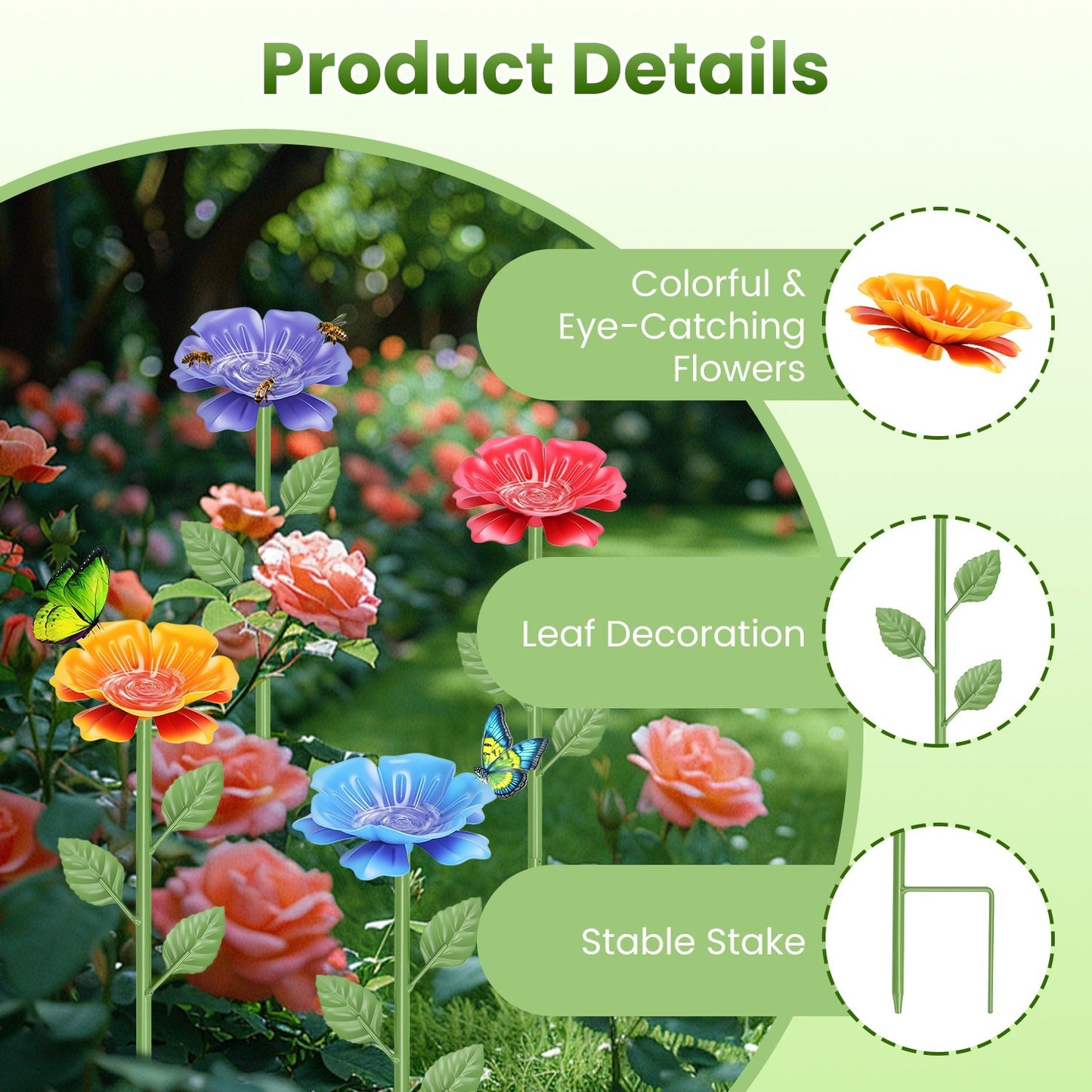 Metal Bee Watering Stations 6-Pack with Anti-Drowning Design