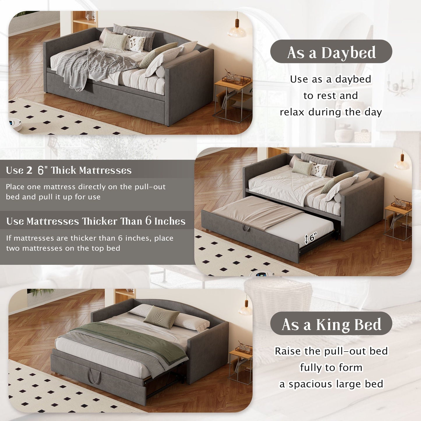Daybed With Pop Up Trundle, Upholstered Sofa Bed